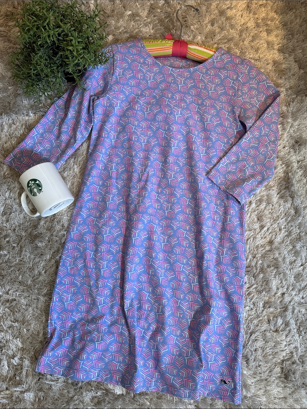 EUC Vineyard Vines Elbow Sleeve Lavender & Pink Patterned Shift Dress Large